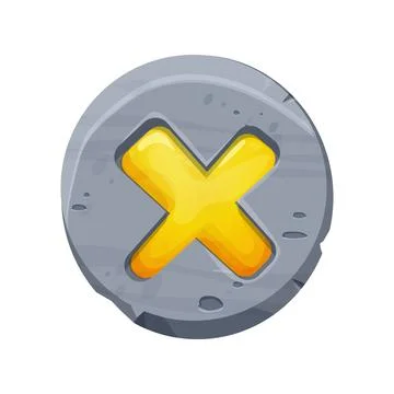 Stone close button game interface, menu element, cross shape in comic cartoon Stock Illustration