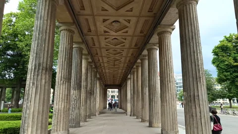 The stone column colonnade of a historic building on Museum İsland in Berlin Stock Footage 343134083