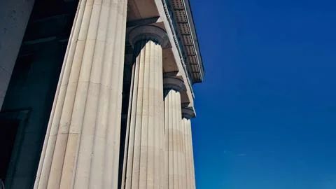 Stone columns from ancient temples of the Colonial era Stock Photos