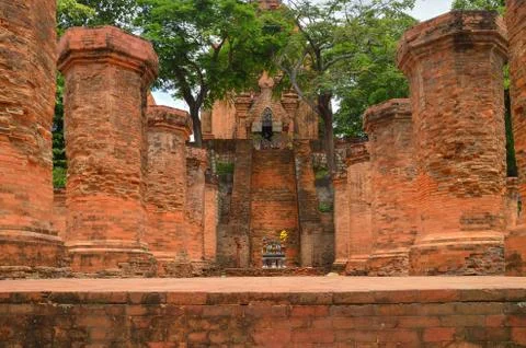 Stone columns at the entrance to the temple complex of Po-Nagar, the object o Stock Photos
