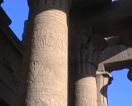 Stone columns with hieroglyphics at Kom Ombo Stock Footage 22672408