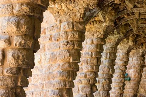 Stone columns of Park Guell Stock-Fotos
