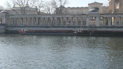 Stone columns on the shore of the Spree river. Stock Footage 172273001