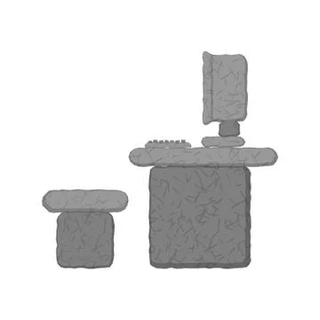 Stone computer. Prehistoric pc. Old laptop. Stone Age Technology Illustrazione stock