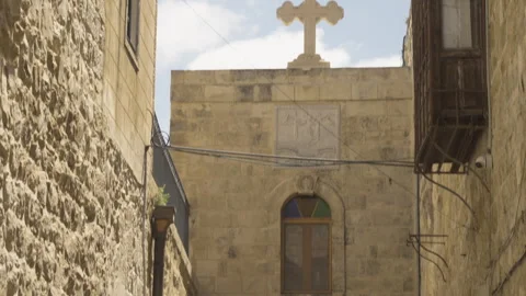 Stone Corridor And Cross In Old Jerusalem Stock Footage 323426166