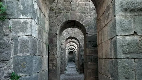 Stone corridor of the castle Stock Footage 251466058