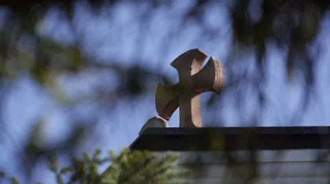 Stone cross on church Stock Footage 44237803