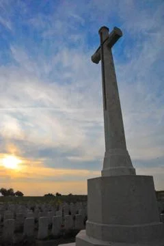 Stone Cross Monument Against Dramatic Sky in Maricourt France Stock Photos