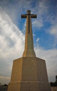 Stone Cross Monument Against Dramatic Sky in Maricourt France Stock Photos