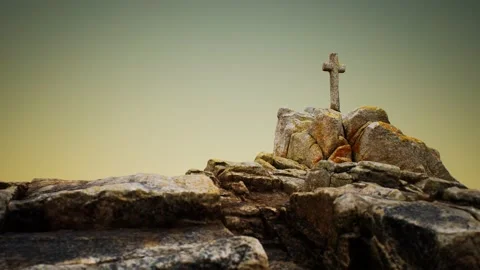 Stone cross on the rock Beg Ar Groas Stock-Footage 141418166
