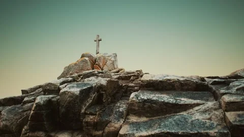 Stone cross on the rock Beg Ar Groas 库存影片 142700020