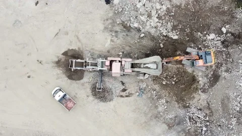 Stone Crusher Crushing Concrete at Processing Plant Grading Stone With Heavy Mac Stock Footage 186840716