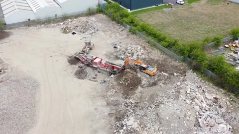 Stone Crusher Crushing Concrete at Processing Plant Grading Stone With Heavy Mac Stock Footage 186840723