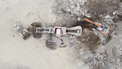 Stone Crusher Crushing Concrete at Processing Plant Grading Stone With Heavy Mac Stock Footage 186978673