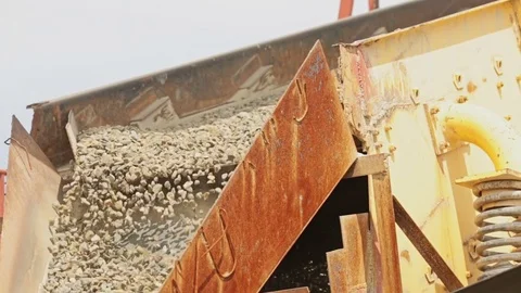 Stone crusher machine processing plant for crushed stone, sand and gravel Stock Footage 70353184