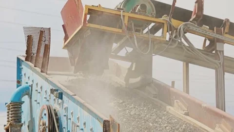 Stone crusher machine processing plant for crushed stone, sand and gravel Stock Footage 70353984