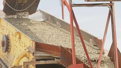 Stone crusher machine processing plant for crushed stone, sand and gravel Stock Footage 70354001