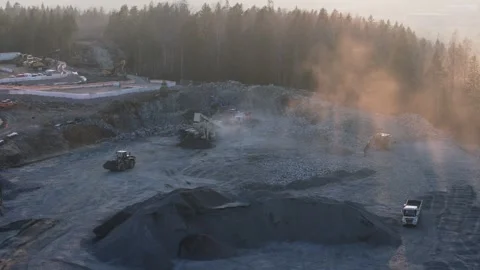 Stone crusher processing rocks in a gravel pit in Finland Stock Footage 338267806