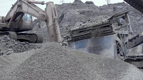 Stone crusher. Сreating a backing from waste for the highway Stock Footage 99884082