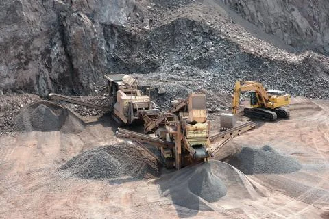 Stone crusher in surface mine Stock Photos