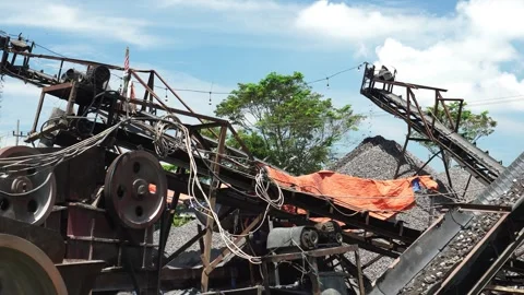 Stone crushing and processing machines Stock Footage 266920654