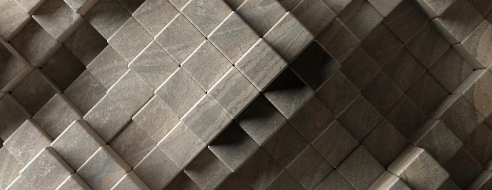 Stone cube background texture, Block shape elements pattern, banner. 3d illus Stock Illustration