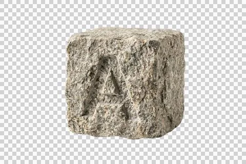 Stone cube with engraved letter a, rough texture, ancient alphabet block. Stock Illustration