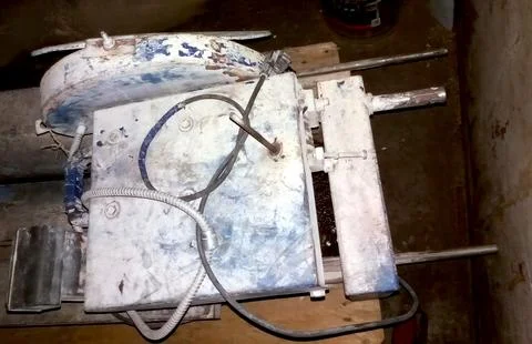 Stone Cutting Machine on a Workbench in a Workshop During the Day Stock Photos