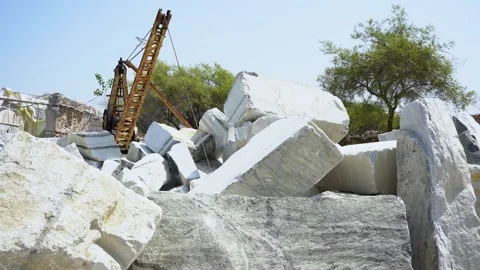 Stone-Cutting Site with Crane Rig in Piplantri Village, Rajasthan Stock Footage 313171671