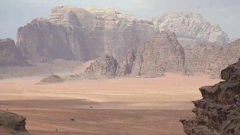 Stone desert landscape, red rocks and sand, Wadi Rum desert. Stock Footage 112632716
