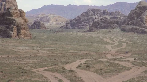 Stone desert landscape. Red rocks and sand, rare plants. Stock Footage 112861282