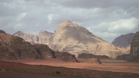 Stone desert landscape in Wadi Rum, Jordan Stock Footage 112759626
