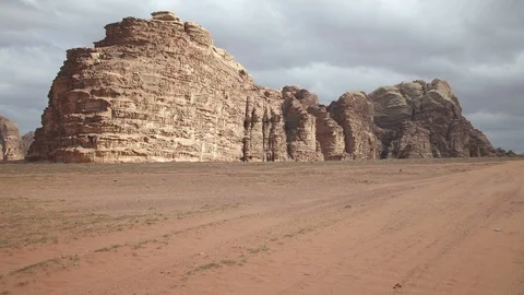 Stone desert landscape of Wadi Rum desert in Jordan Stock Footage 112764329