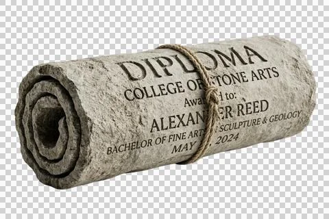 Stone diploma scroll rolled certificate college of fine arts award. Stock Illustration
