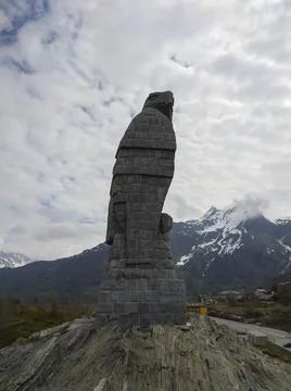 Stone eagle monument on the top of the mountain Stock Photos