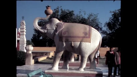 Stone Elephant Statue in Temple Grounds Stock Footage 276292488