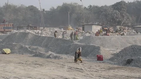Stone Extraction and stone crushing plant in Bangladesh Stock Footage 299936874