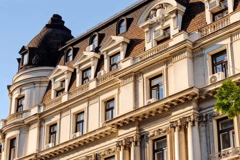 Stone facade on classical building Stock Photos