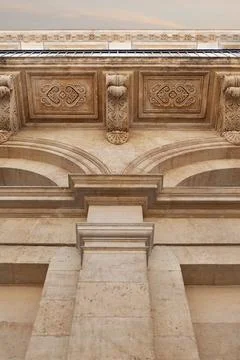 Stone facade of a typical mansion Stock Photos