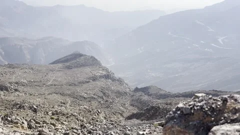 Stone fall to valley Desert Mountains. Jebel Jais, Panoramic view Video stock 227137181
