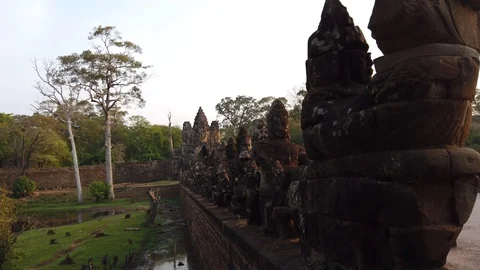 Stone figures, "giants" of the Asuras (evil spirits) and Devas (good spirits)  Stock Footage 105890002