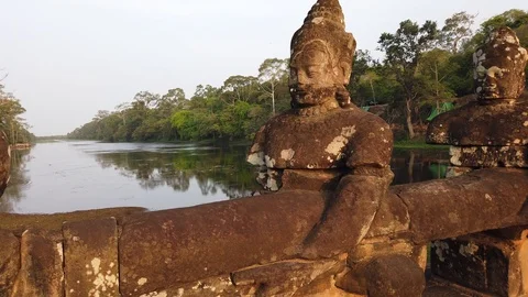 Stone figures, "giants" of the Asuras (evil spirits) and Devas (good spirits)  Stock Footage 105890434