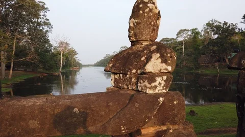 Stone figures, "giants" of the Asuras (evil spirits) and Devas (good spirits)  Stock Footage 105890444