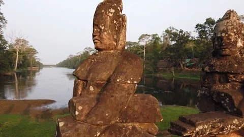 Stone figures, "giants" of the Asuras (evil spirits) and Devas (good spirits)  Stock Footage 105890713