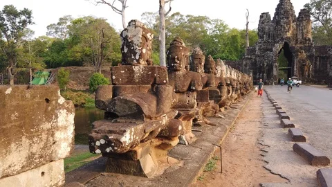 Stone figures, "giants" of the Asuras (evil spirits) and Devas (good spirits)  Stock Footage 105890731