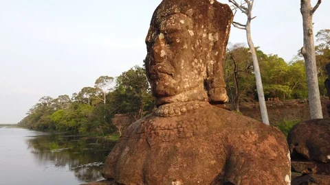 Stone figures, "giants" of the Asuras (evil spirits) and Devas (good spirits)  Stock Footage 105890794