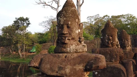 Stone figures, "giants" of the Asuras (evil spirits) and Devas (good spirits)  Stock Footage 105890870