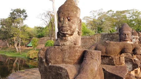 Stone figures, "giants" of the Asuras (evil spirits) and Devas (good spirits)  Stock Footage 105890944