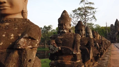 Stone figures, "giants" of the Asuras (evil spirits) and Devas (good spirits)  Stock Footage 105891151