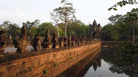  stone figures of “giants”of temples of Angkor Stock Footage 105891380